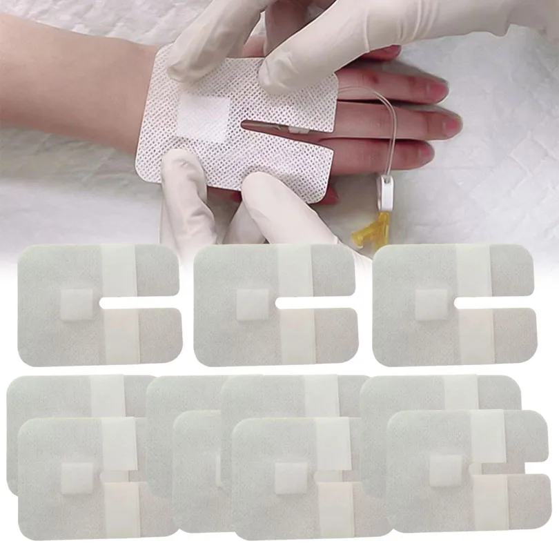 100pcs 6cm*8cm IV Cannula Fixed Dressing Film U Type Self Adhesive Wound Dressing Spunlace Dressing Sterile Non Woven