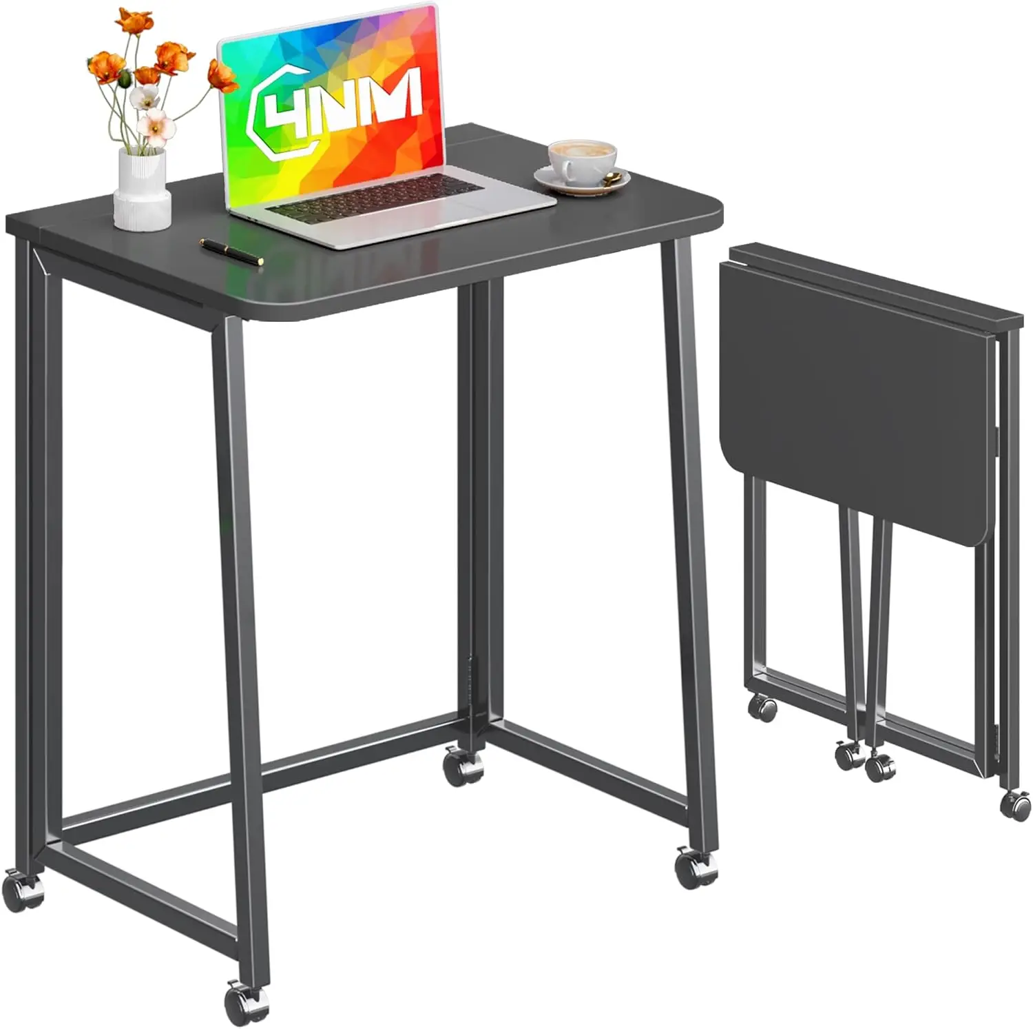 

23.6" Foldable Rolling Desk with Wheels, Portable Computer Table for Small Spaces, Home Office or Bedroom