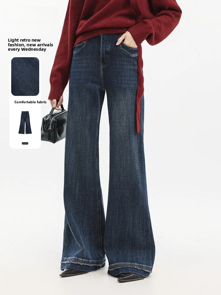 

Джинсы с высокой талией на подкладке, женские зимние новые повседневные джинсы на молнии, чистый цвет, глубокий цвет