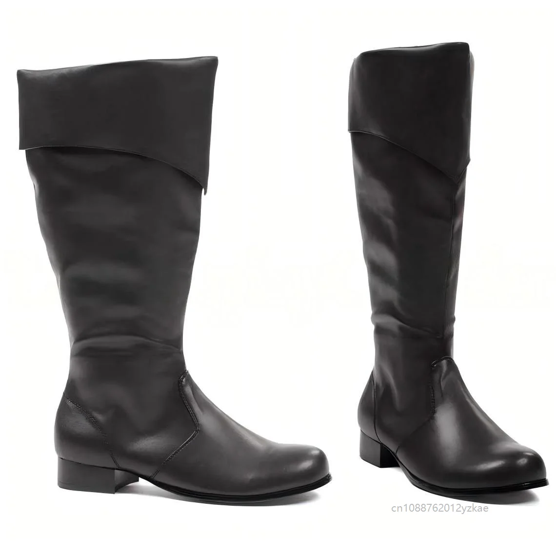 Pirate Knee High Boots Fold Over Cuff Faux Leather Boots Medieval Renaissance Cosplay Boots Halloween Captain Costume Footwear 3