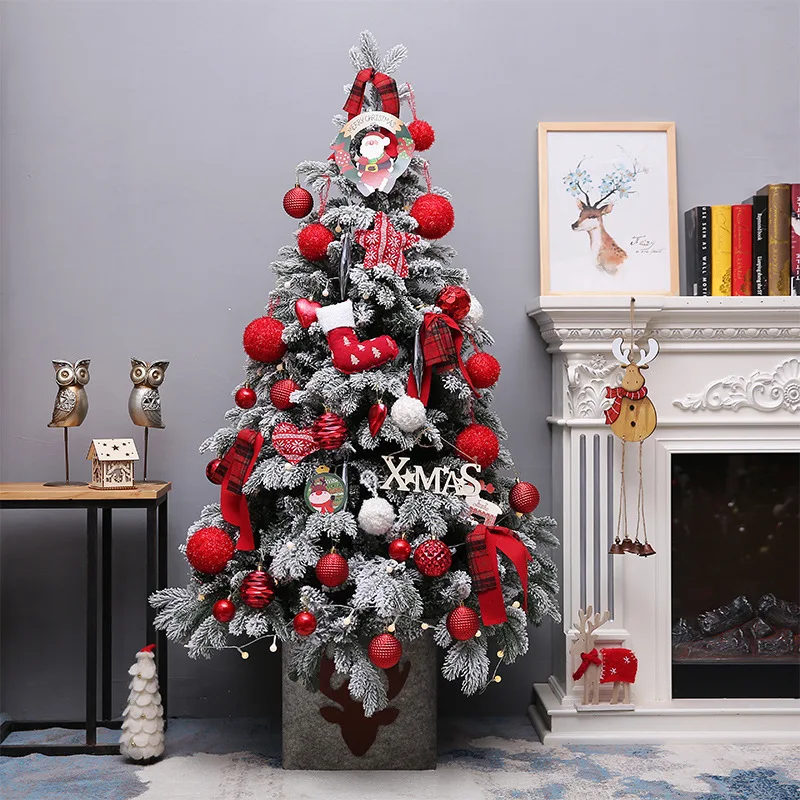 

150cm Christmas tree set red snow tree set flocking luxury Christmas decoration with tree