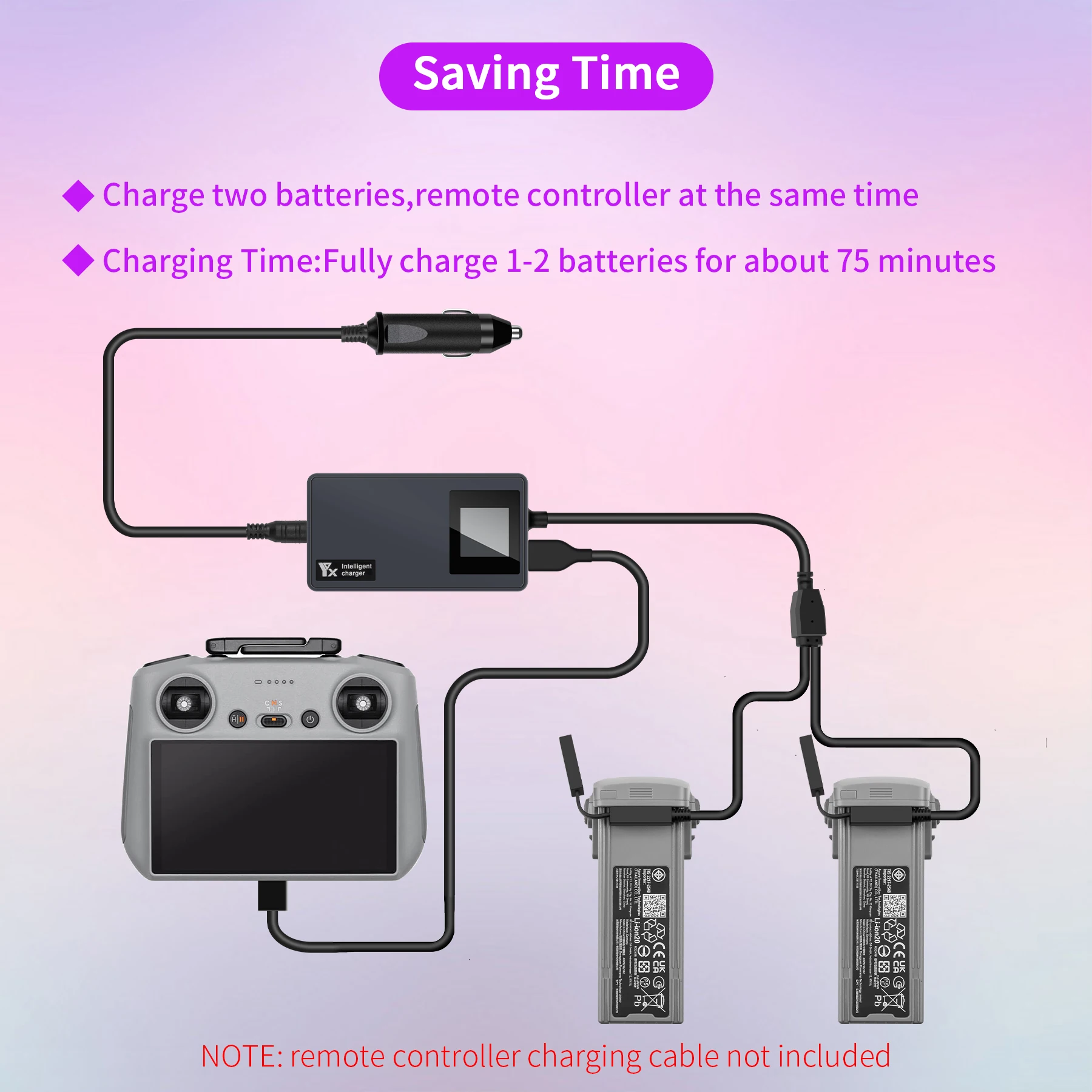 Digital display car charger for DJI AIR 3S Drone Battery Remote Control Vehicle Charger Portable Intelligent AIR 3 Charging Hub