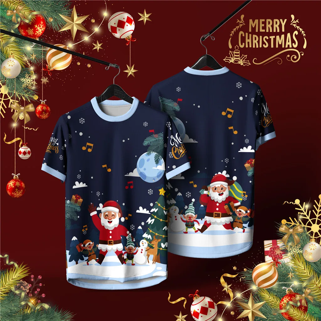 

Merry Christmas T-shirts for Men and Women, Fun Christmas Trees, Reindeer, Fully Sublimated 3D Printed V9