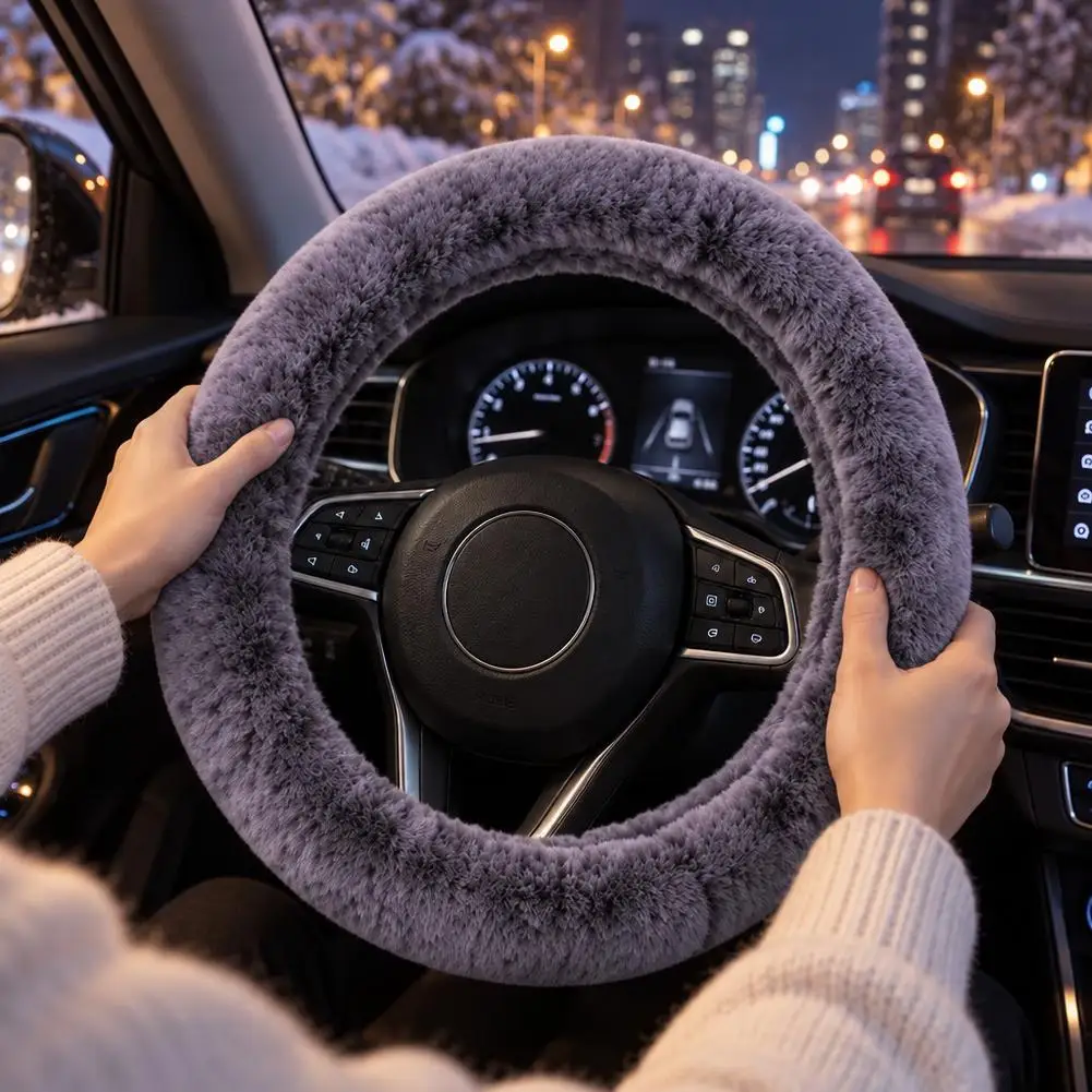 Premium Soft Short Fur Car Steering Wheel Cover High-density Warm Plush Winter Steering Wheel Protector Cover 38cm Accessories