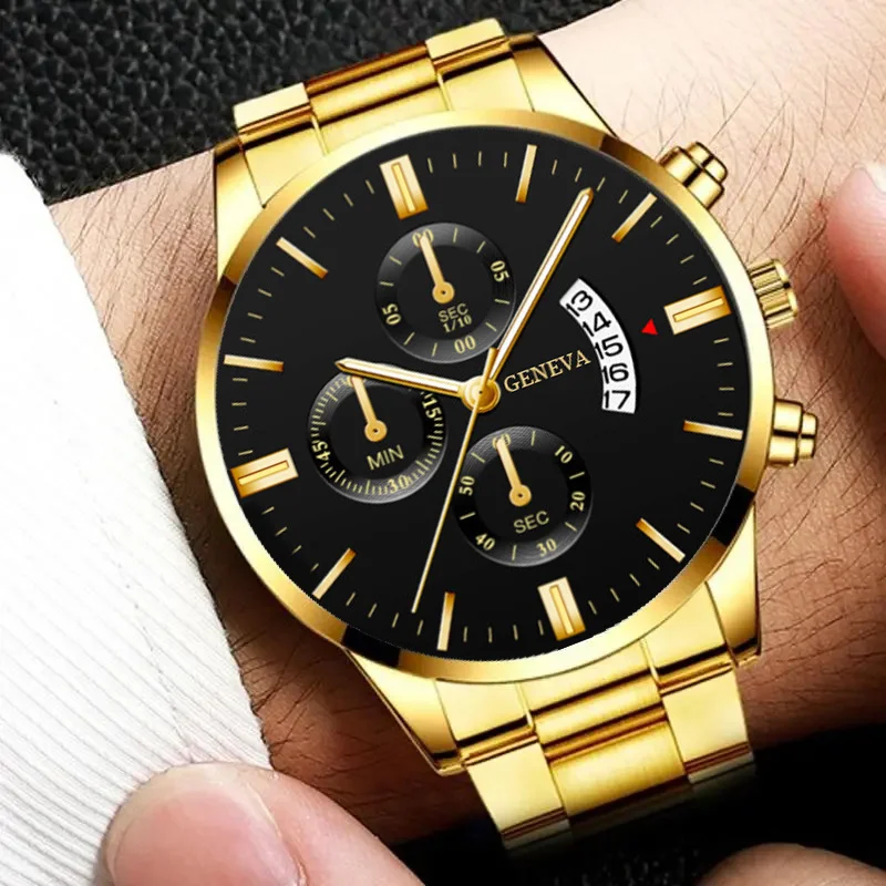 Relógio de negócios analógico casual masculino, conjunto pulseira e colar, 3 peças por conjunto