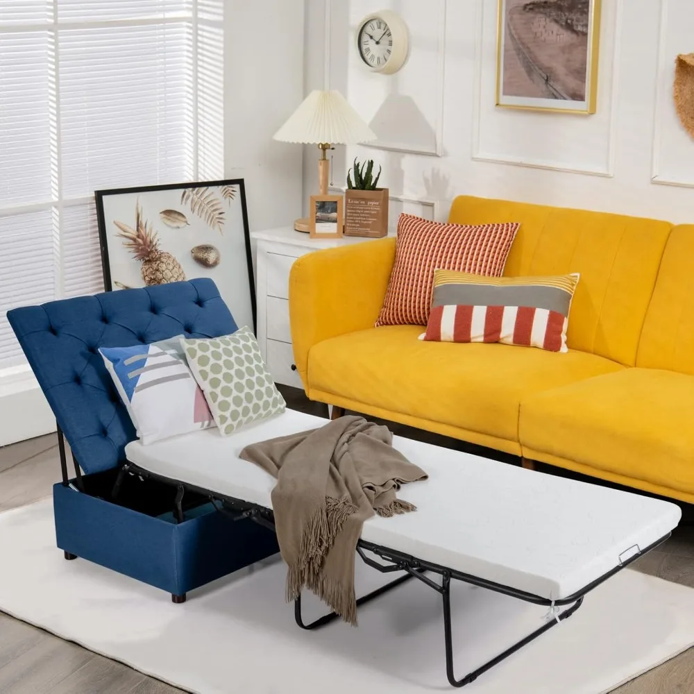 접이식 오토만 슬리퍼 체어 매트리스 포함: 작은 거실 속 손님용 라운지를 위한 변형 가능한 소파 침대