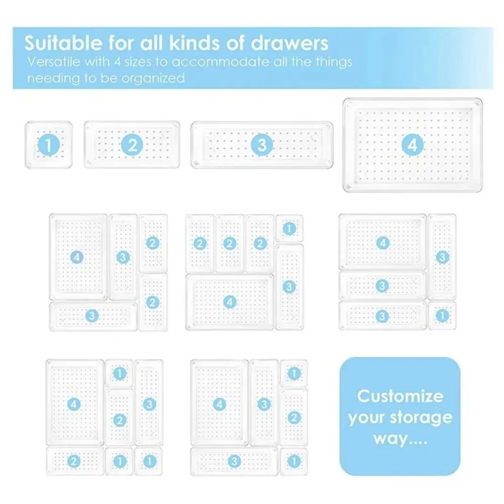 S/M/L/XL/XXL صندوق تخزين مكتبي أشتات شفافة فرز التخزين المنظم البلاستيك مستطيلة منظم مستحضرات التجميل صناديق