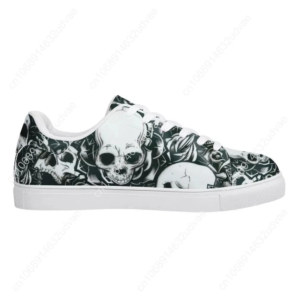 Gothic Skull Pattern Men Casual Flat Shoes PU Leather Sneakers Spring Zapatos Mujer Footwear For Boy Dropshipping