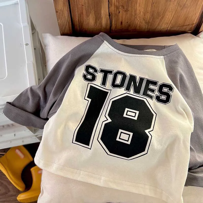 Letter Printed Cute Baby Long Sleeved T-shirt Children Clothes Tops Boys Girls Sweatshirt Kids O-neck Pullover Blouse 1-13 years