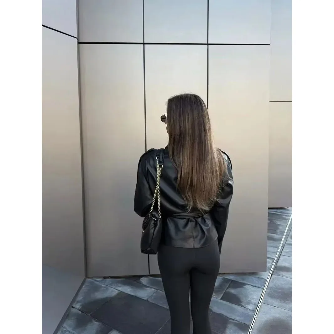 Nuovo Cappotto Invernale da Donna in Pelle con Cintura, Elegante e Sottile, Abbigliamento Esterno Femminile Autunno-Inverno