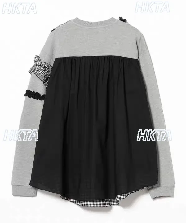 Sudadera holgada de manga larga con cuello redondo y lazo de flores plisado japonés para otoño e invierno, chaqueta para ir al trabajo a la moda, Top para mujer