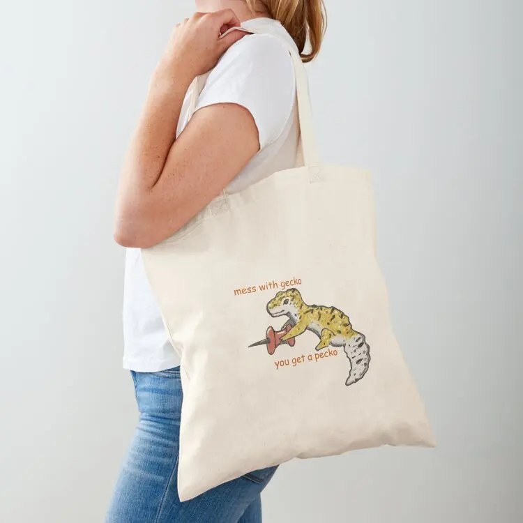 

mess with gecko you get a pecko Tote Bag tote bag canvas custom fabric bag shoping canvas shopping