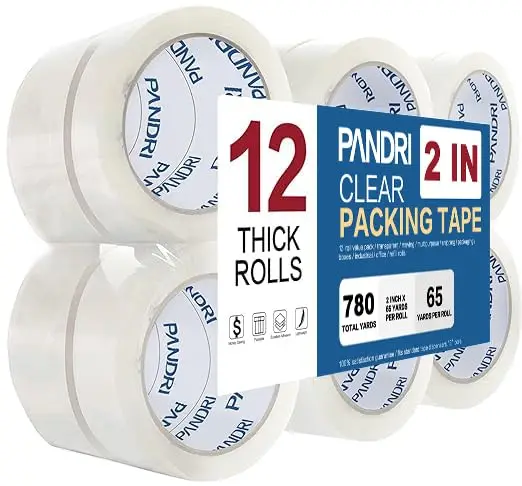 

Packing Tape, 12 Rolls Heavy Duty Clear Packaging Tape for Shipping Packaging Moving Sealing, 2 inches Wide, 65 Yards Pe
