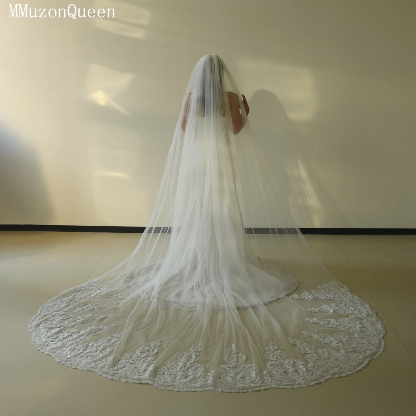 TOPQUEEN Bridal Veil Cathedral Lace Wedding Veil Velo De Novia With Comb Amanda Novias Wedding Accessories Customizable V161