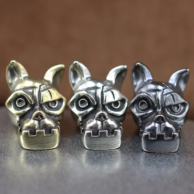 Cabeza de Bulldog cuchillo de latón EDC DIY Paracord tejido accesorios joyería Animal perro cachorro mochila paraguas cuerda cordón colgante