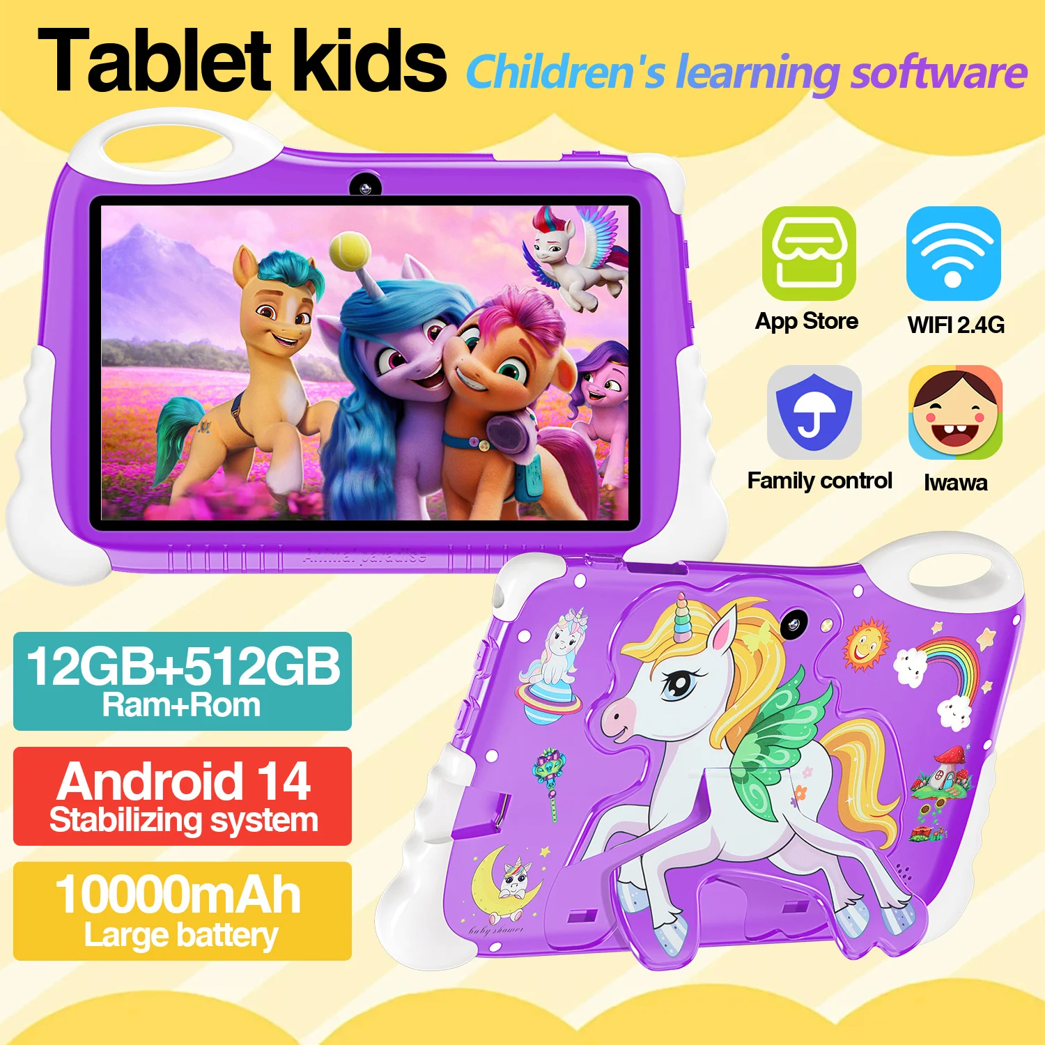 

2025 Children Tablet C86 Android14 7.1 HD Screen Dual Card Dual Standby 12GB Memory 10000mAh GPS Satellite Positioning 16MP+32MP