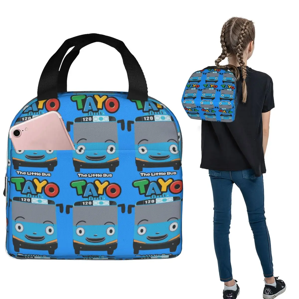 Tayo The Little Bus Insulated Lunch Bag for Women Children Portable Food Boxes Thermal Lunch Box Tote