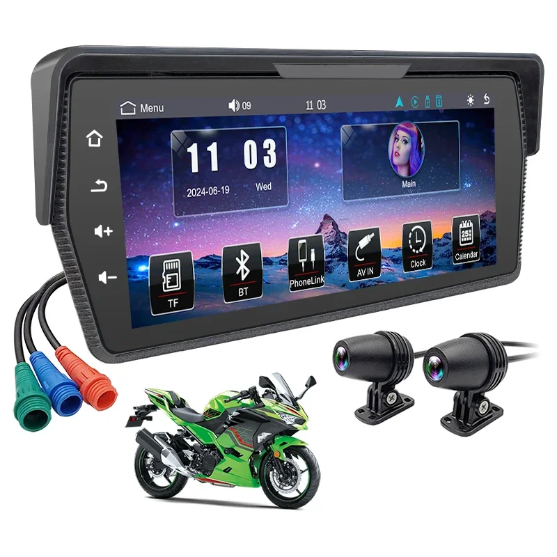 6.86 Inch Waterproof Motorcycle GPS Moto Navigation Portable Carplay Android Auto Stereo with Recorder