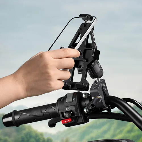 Imagen 2 del producto Accesorios para soporte de teléfono para motocicleta FANAUE 360 ° Absorción de choque ajustable giratoria de la abrazadera del teléfono del manillar de la aleación de aluminio