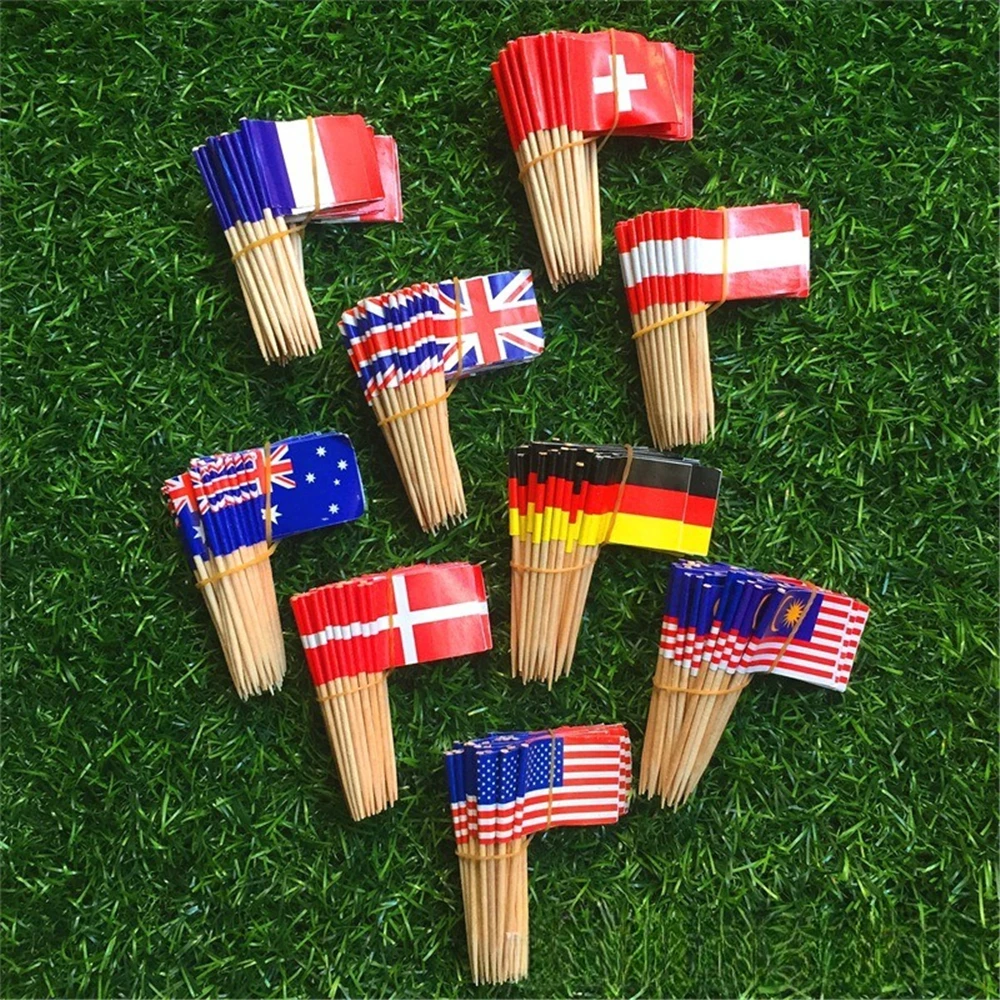 100pcs 65mm paper national flag toothpick birthday party cake topper UK toothpick flag 10000 national flag fruit sign