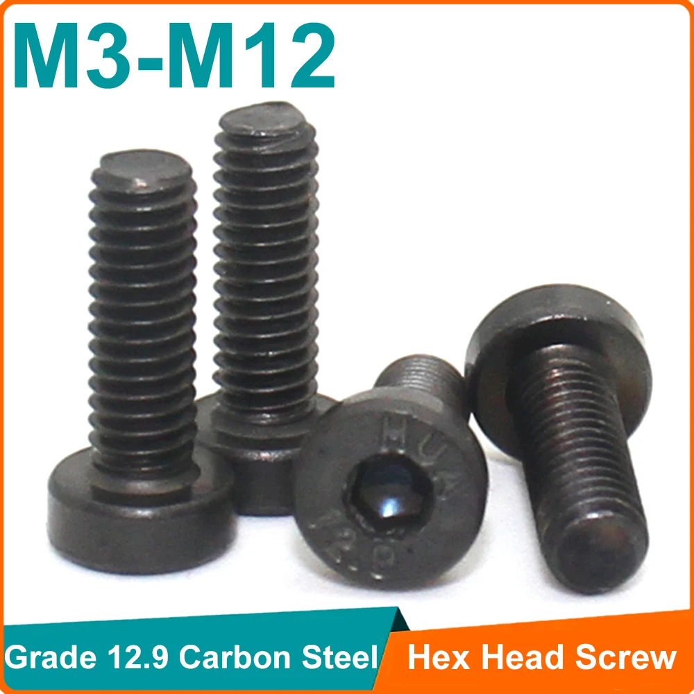 M3 M4 M5 M6 M8 M10 M12 Grade 12.9 Black Carbon Steel  Ultra-Thin Low Profile Hex Hexagon Socket Head Cap Screws Bolt DIN7984