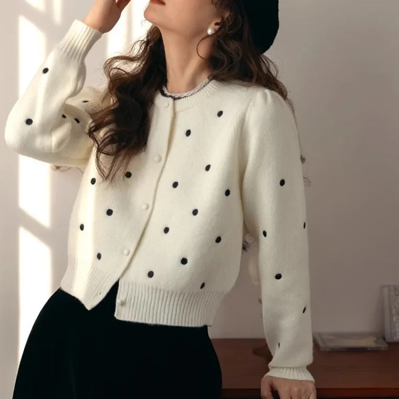 Women Autumn Winter Korean Loose Office Lady Button Color Blocking O-neck Women Clothes Temperament Sweater Cardigan Long Sleeve