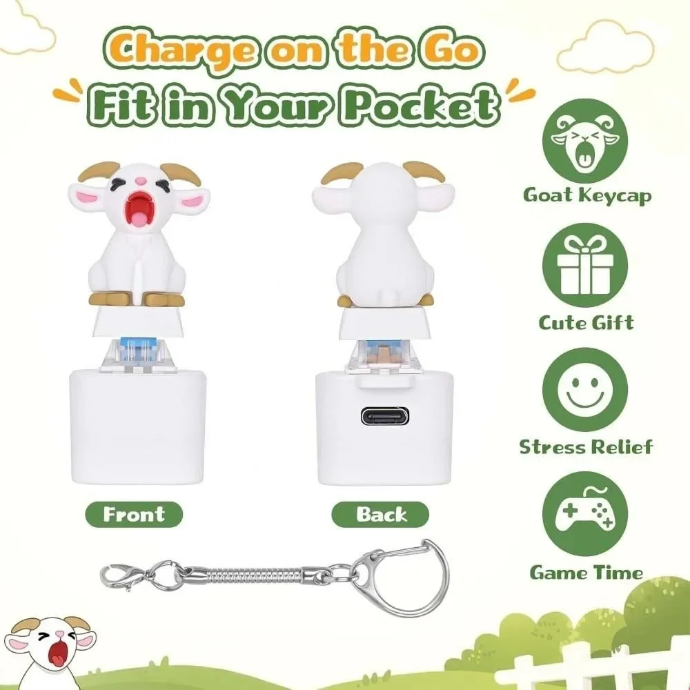 Rechargeable Screaming Goat Key Chain LED-Glowing Anti-Stress Fidget Button Cartoon Cat Sound-Effect Sounding Key Ring Gamers