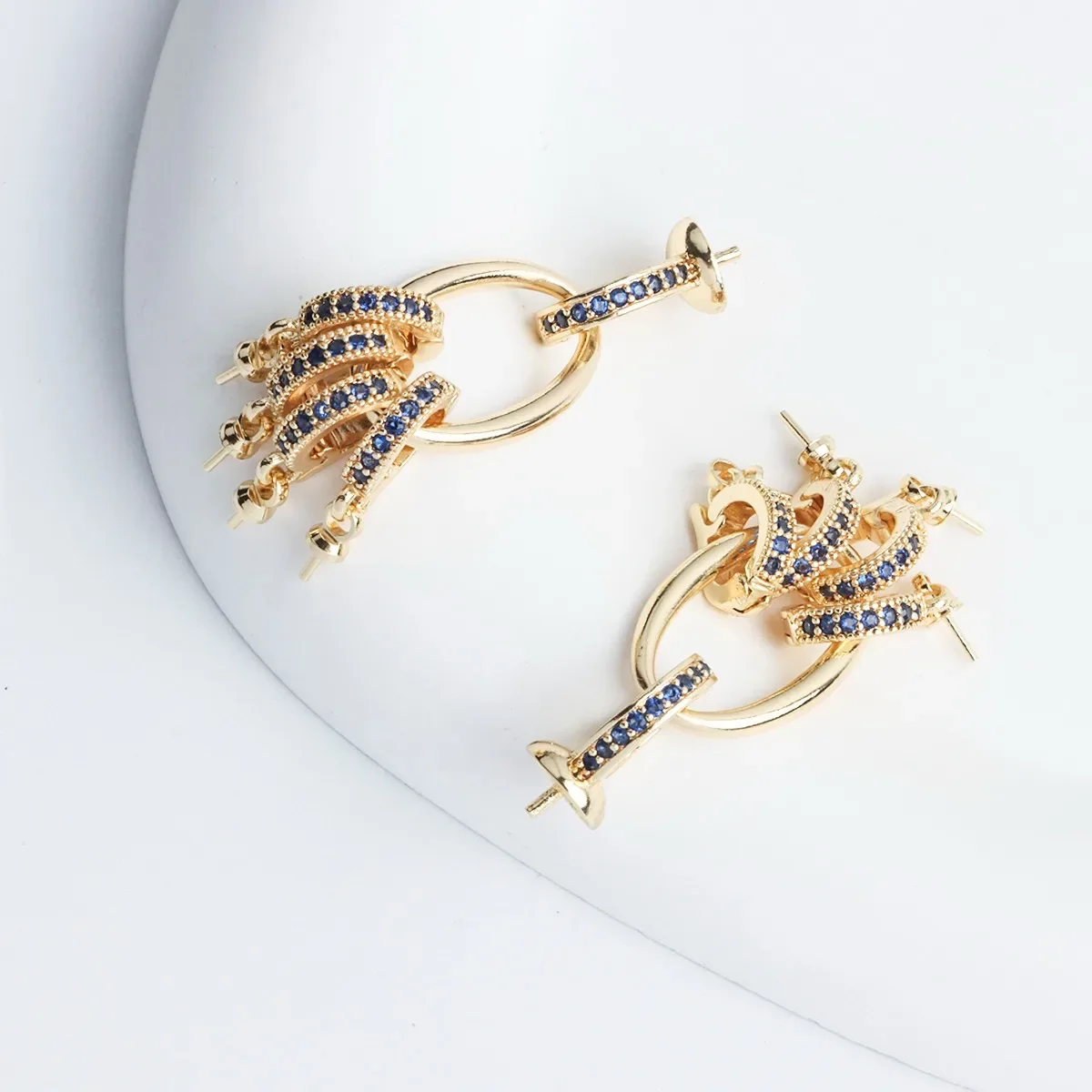 18K 진짜 금 도금 블루 다이아몬드 오벌 다용도 버클, 목걸이 팔찌 유니버설 버클 DIY 주얼리 액세서리