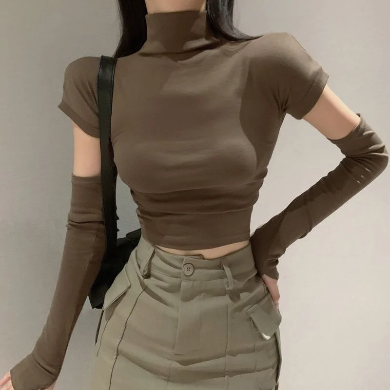 Damska koszulka z odpinanymi rękawami, ubrania z lat 2000, styl Y2K, letnia, z odkrytym ramieniem, siateczkowe wstawki, ramiączka, oddychająca, warstwowa, szybkoschnąca, dla dziewczyn.