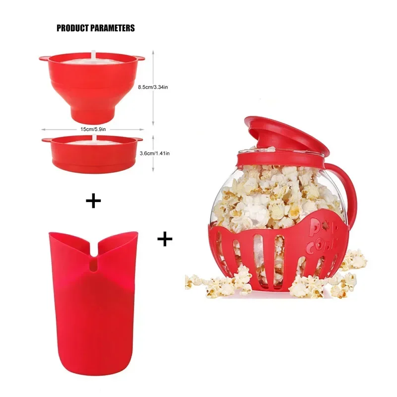 Microwave Glass Popcorn Popper with Silicone Lid Microwave Popcorn Popper with Temperature Safe Glass Foldable Popcorn Bowl