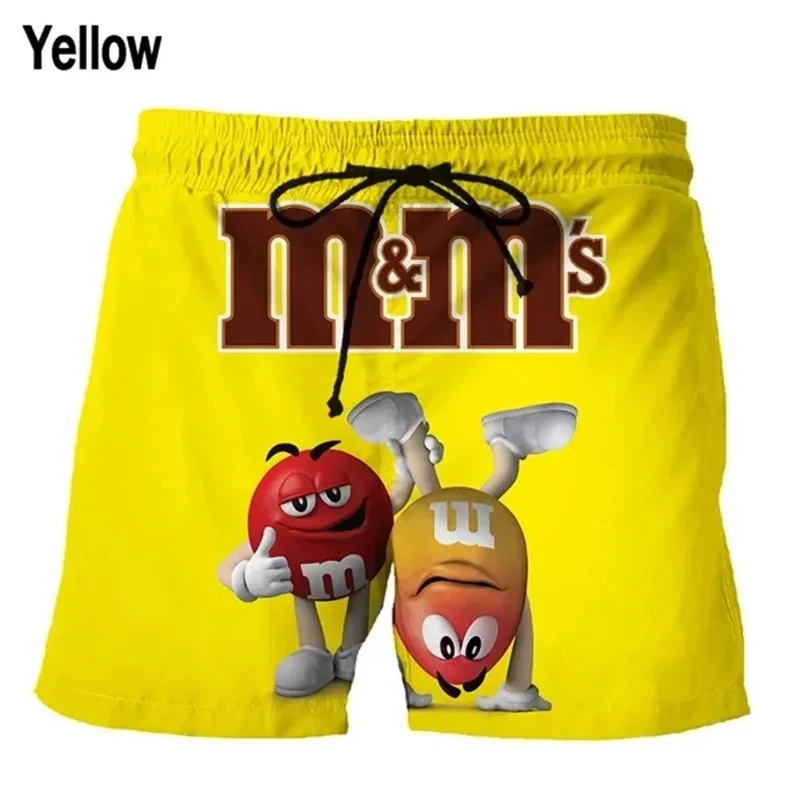 Funny M&M\'s Chocolate Bean Beach Shorts Men 3D Printing M&M Board Shorts Swimsuit Summer Quick Drying Shorts Sport Shorts