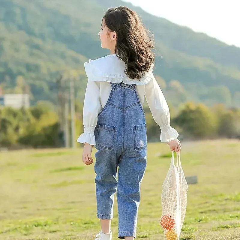 Korean Style Girls\' Fashionable Denim Overalls Children\'s Casual Loose Denim Trousers Retro All-match Baby Girl Denim Overalls