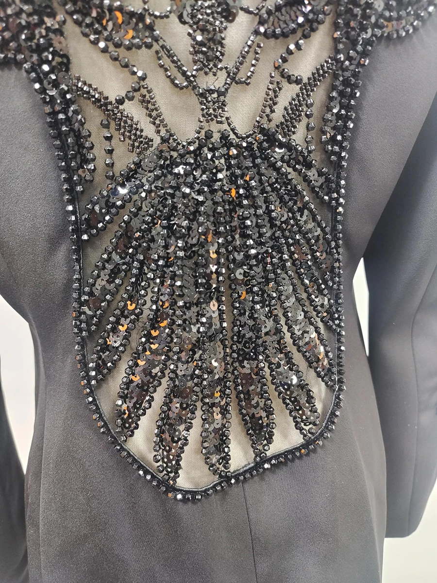 TWOTWINSTYLE Two Piece Set for Women Lapel Long Sleeves Spliced Hollow Out Blazer High Waist Patchwork Mesh Pant Sets Female New