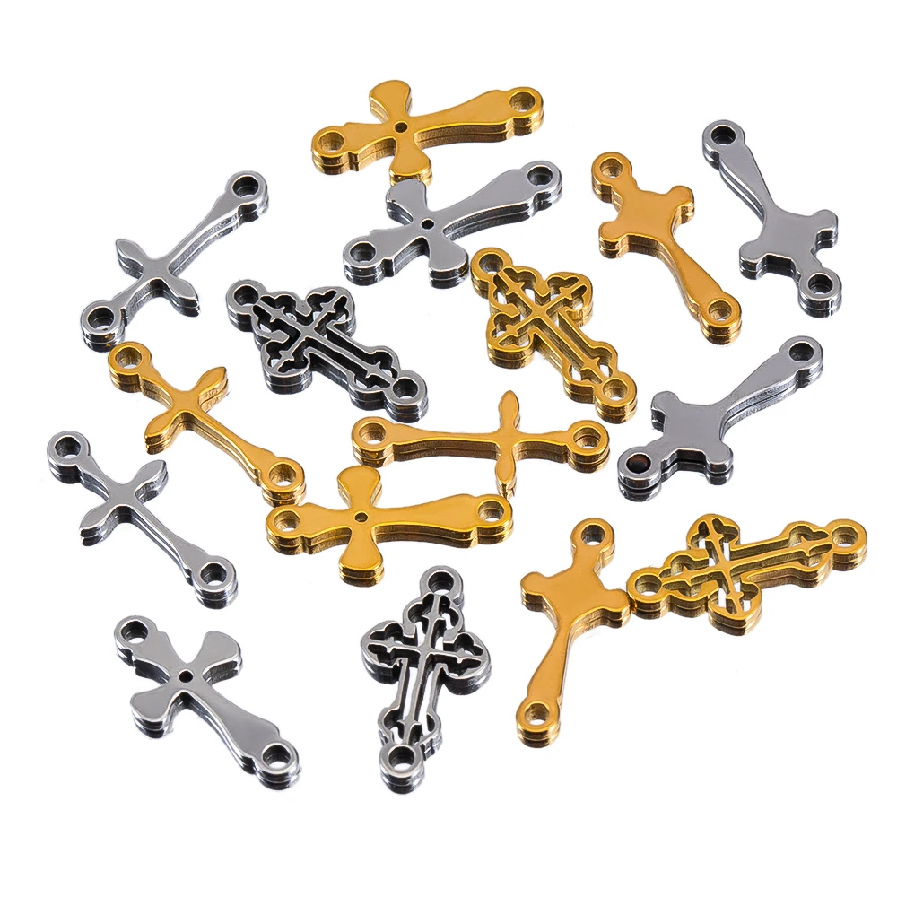 20pcs Stainless Steel Mini Hollow Cross Pendant Double Holes Bracelet Connector Earring Necklace DIY Jewelry Making Accessories