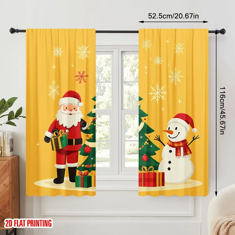 2pcs,2D plane printing Print Curtains Christmas Tree Santa Snowman Gifts 100% Polyester (without rod) Festive Use for Bedroom,