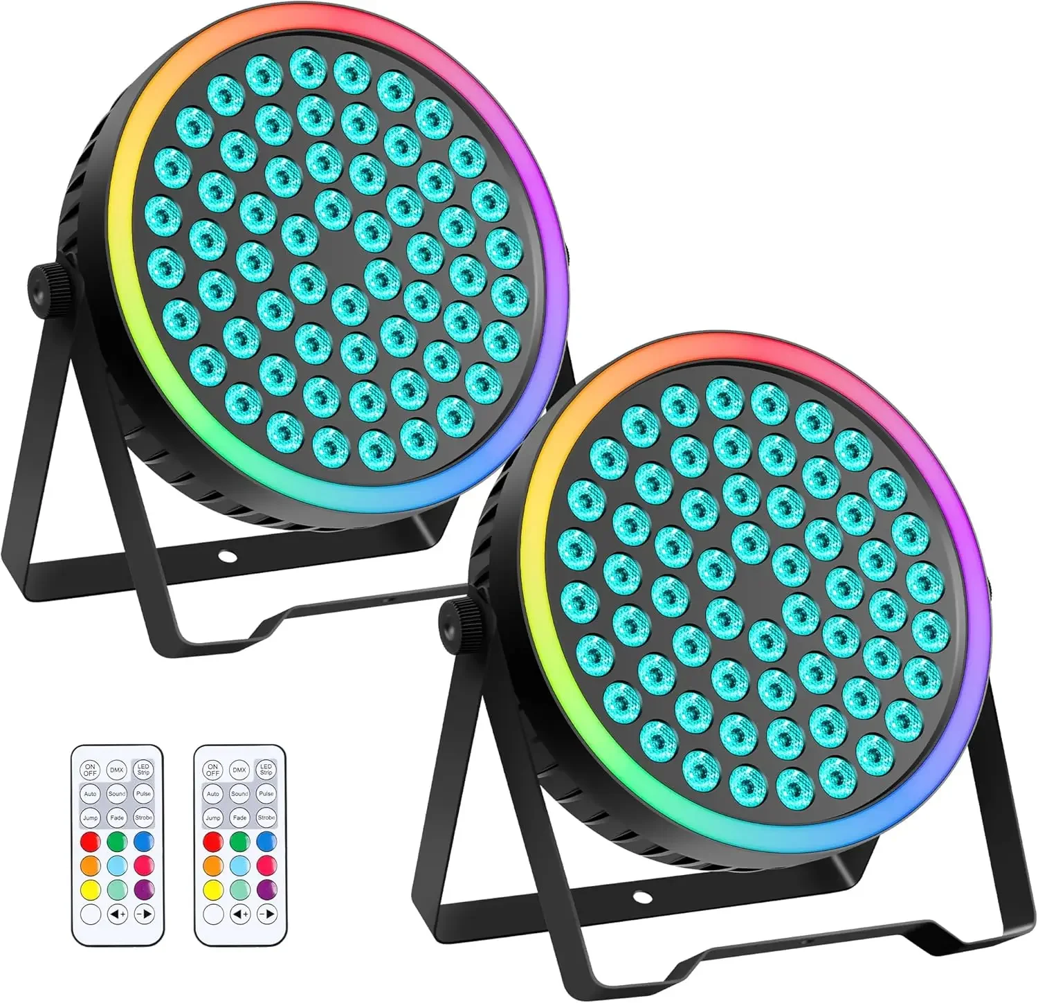 

RGB Stage Par Can Light with Light Strip-90W LED Stage Lighting with Remote,DMX512 Sound Activated & Auto Strobe Jump Modes Upli