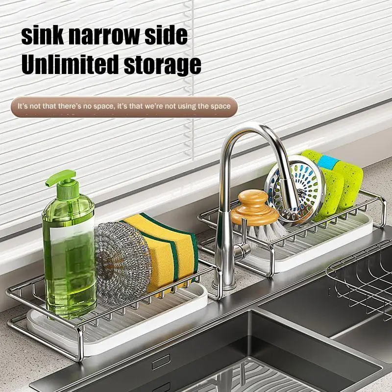 Soap Rack Kitchen Bathroom Sink Shelf W Drainage Tray Rust-resistant Saver Basket For Kitchen Bathroom Accessory