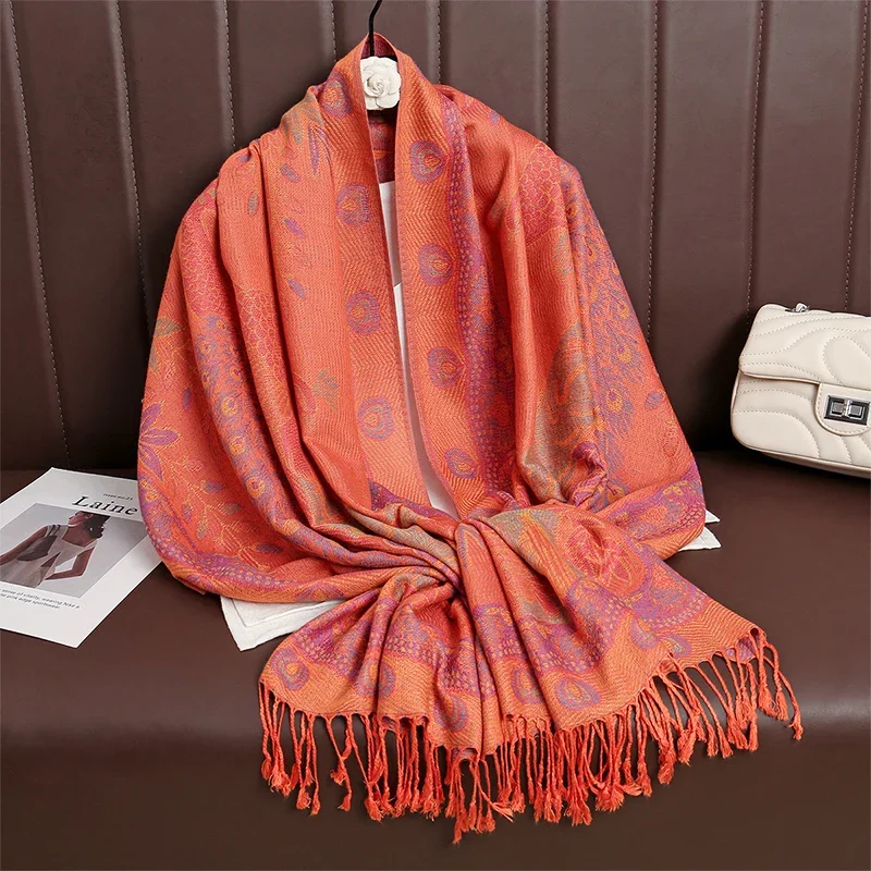 Women Paisley Scarf Cashmere Feeling Pashmina Shawls Tassel Hijab Head Wraps Femme Winter Scarves Foulard Bufanda 2024