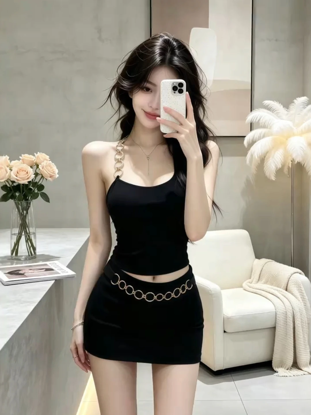 

Sexy Black Strapless Crop Top And High Waist Skirt Set for Women Summer Fashion Outfit Zipper Decoration Sleeveless Short Length