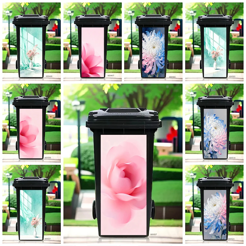 

Soft Pastel Pink Rose Trash Can Sticker, Minimalist Floral Design Waterproof Removable Outdoor Garbage Bin Decor