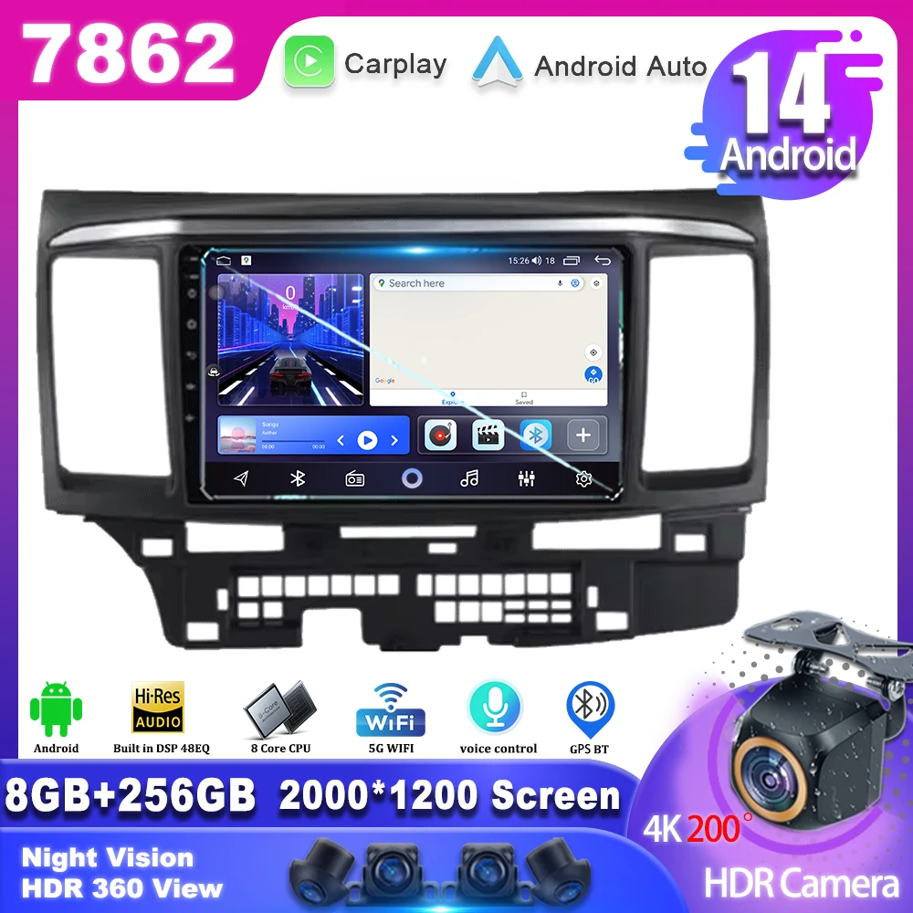 Автомобильный радиоприемник Android 14 MITSUBISHI LANCER 9 10 X 2008 2009 2010 2011-2016 Плеер Мультимедийная GPS-навигация 9-дюймовый Carplay Auto