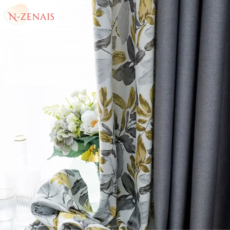 Grey Jacquard Solid Color Mosaic Luxury Curtain for Living Room Blackout Bedroom Linen White Tulle Home Decoration Fashion Door