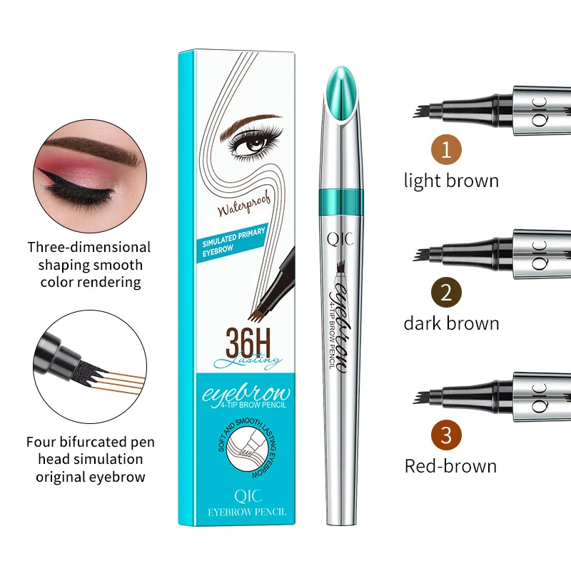 5 Colors Eyebrow Pen Waterproof 4-Fork Tip Eyebrow Tattoo Pencil Long Last Natural Dark Brown Liquid Eye Brow Pencil Microblade