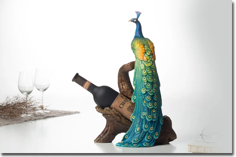 TOP GOOD  # home office best Decoration 3D bird peafowl Peacock red Wine rack brass statue