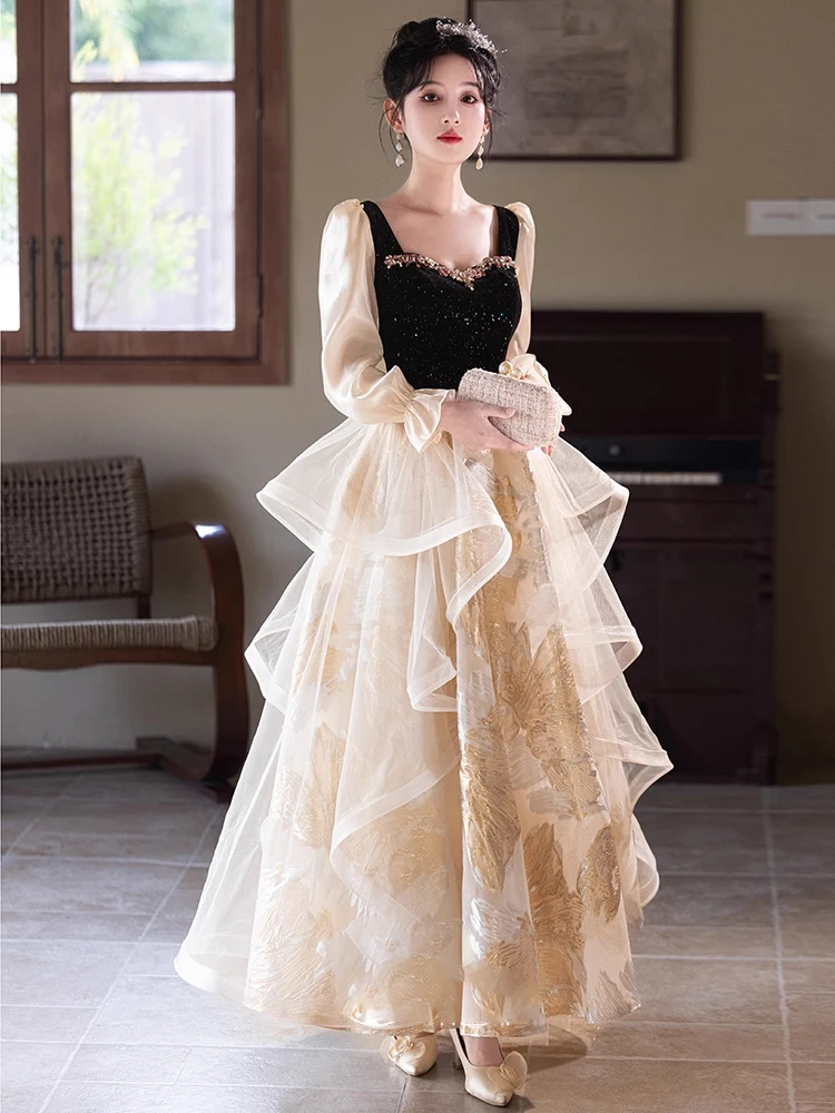 

Ele Long Sve Evening Gown Women's 2025 New High-End Art Exam Host Adult Luxury mat Year End Dr