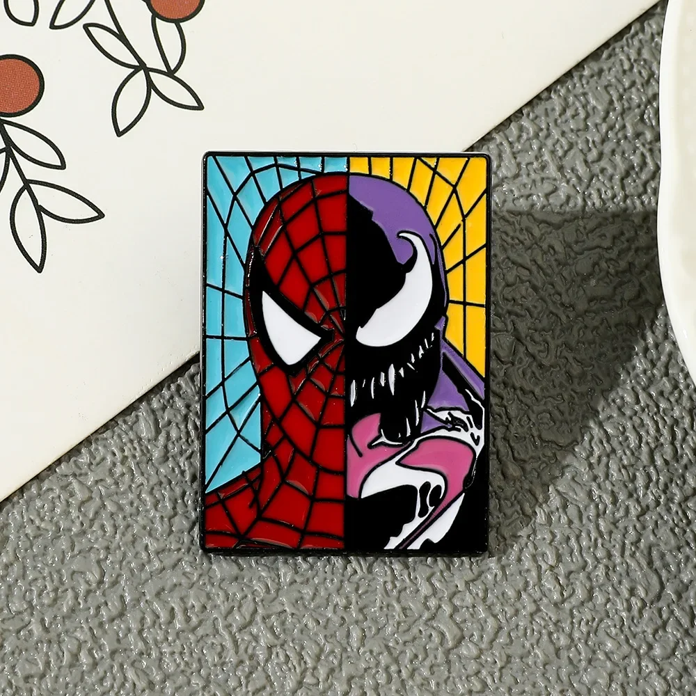 Spider-Man Metal Badge Cute Cartoon Creative Personality Double Sided Venom Alloy Drip Oil Brooch Accessory Pin Fashion Jewelry