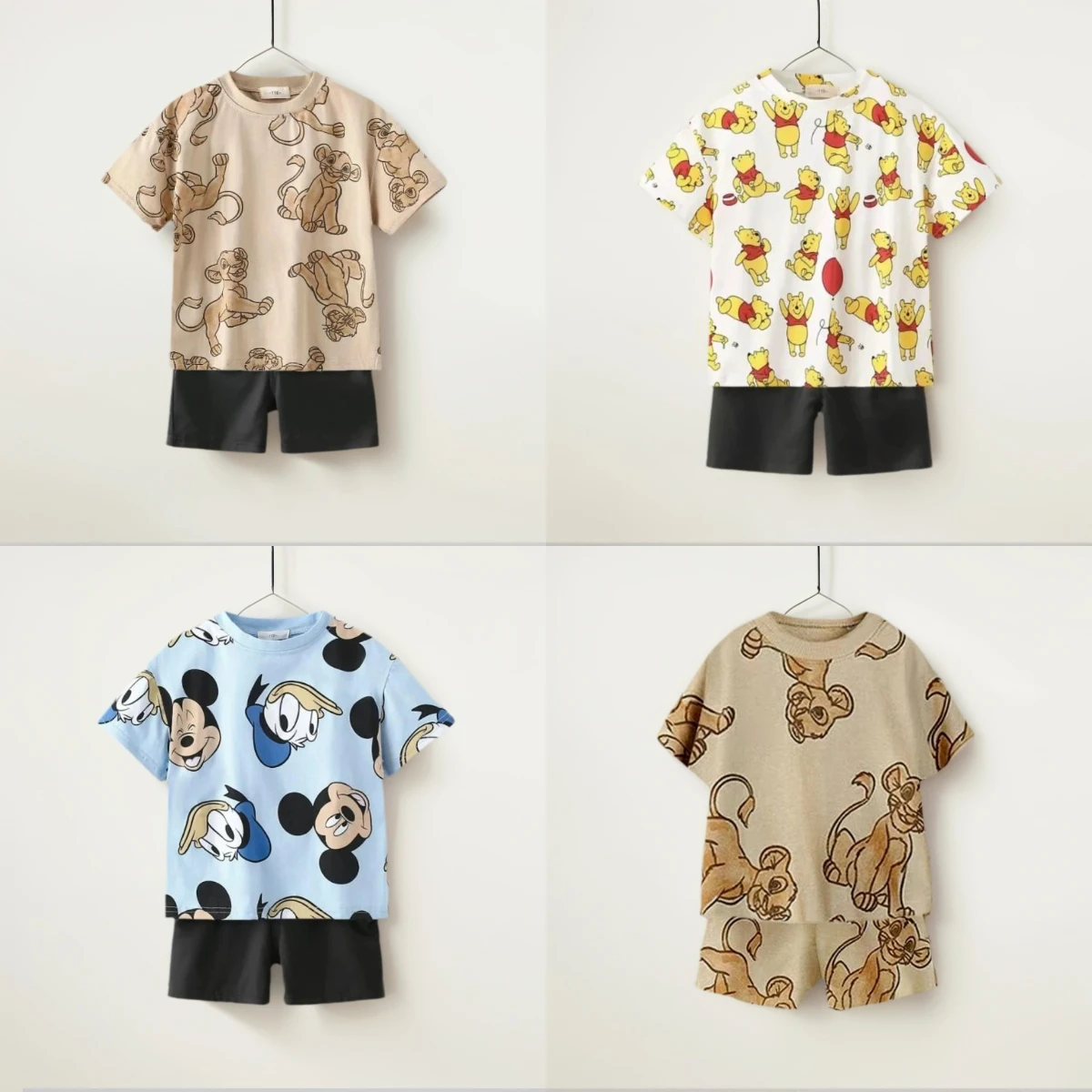 

Children's All Over Print Casual Sets Lion King Winnie The Pooh Mickey Print Kids Loose Two Piece Sets Summer New Boys And Girls