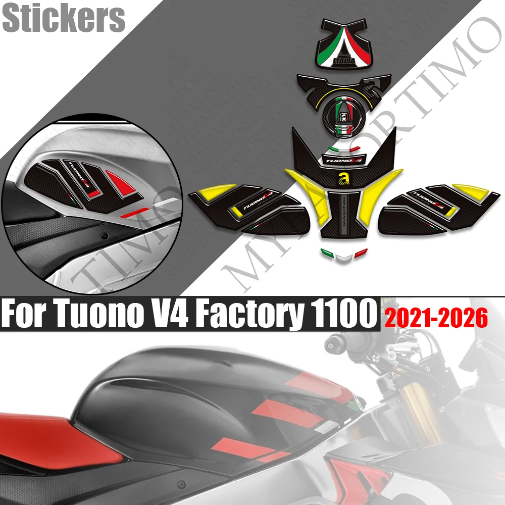 

For Tuono v4 Factory 1100 Tank Pad Cap Grips Gas Fuel Kit Knee Stickers moto Decals Protector 2021 - 2023 2024 2025 2026