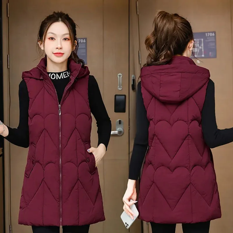 Autumn Winter New Down Cotton Vest Female Parka Thicke Warm Sleeveless Hooded Vest Jacket Women Casual Outwear Ladies Waistcoats