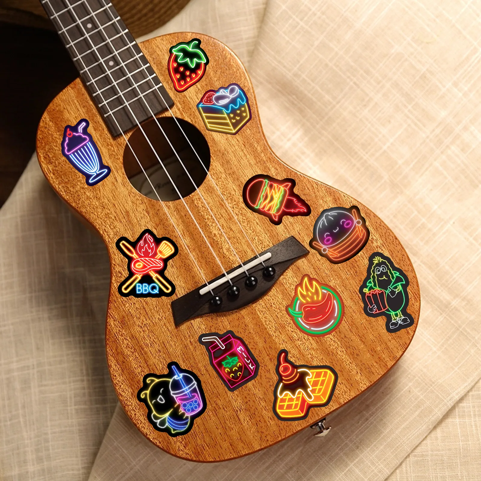 10/30/50 Stuks Neon Stijl Voedsel Stickers Grappige Kinderen Speelgoed Diy Snacks Graffiti Waterdichte Sticker Laptop Telefoon gitaar Auto Fiets Cartoon